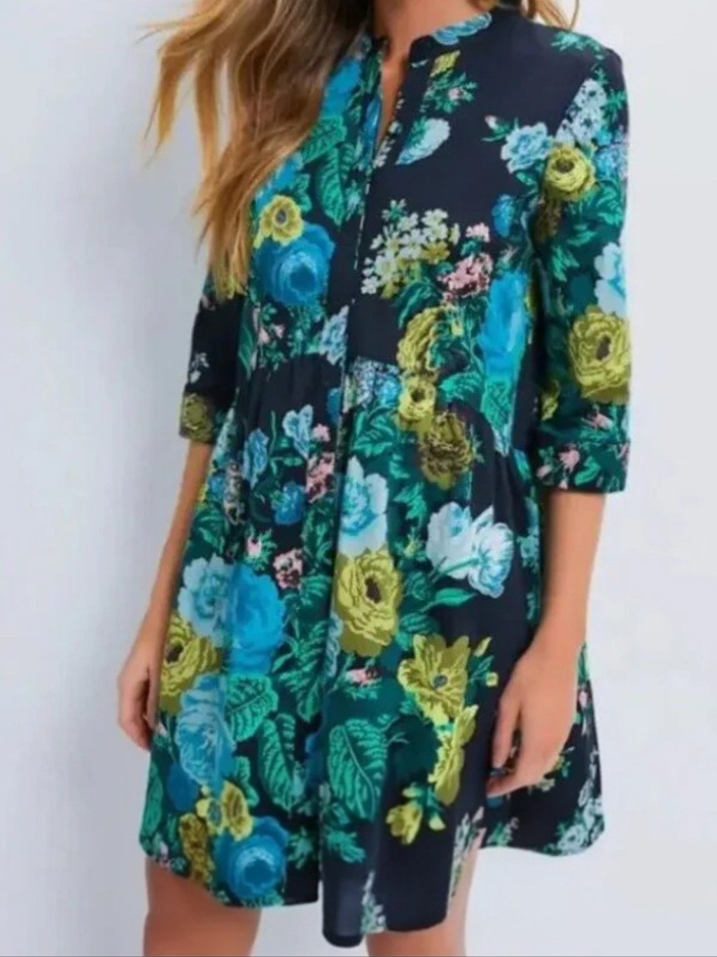 Verdant Royal Floral 3/4 Sleeve Shirt Dress Size Large From Tuckernuck